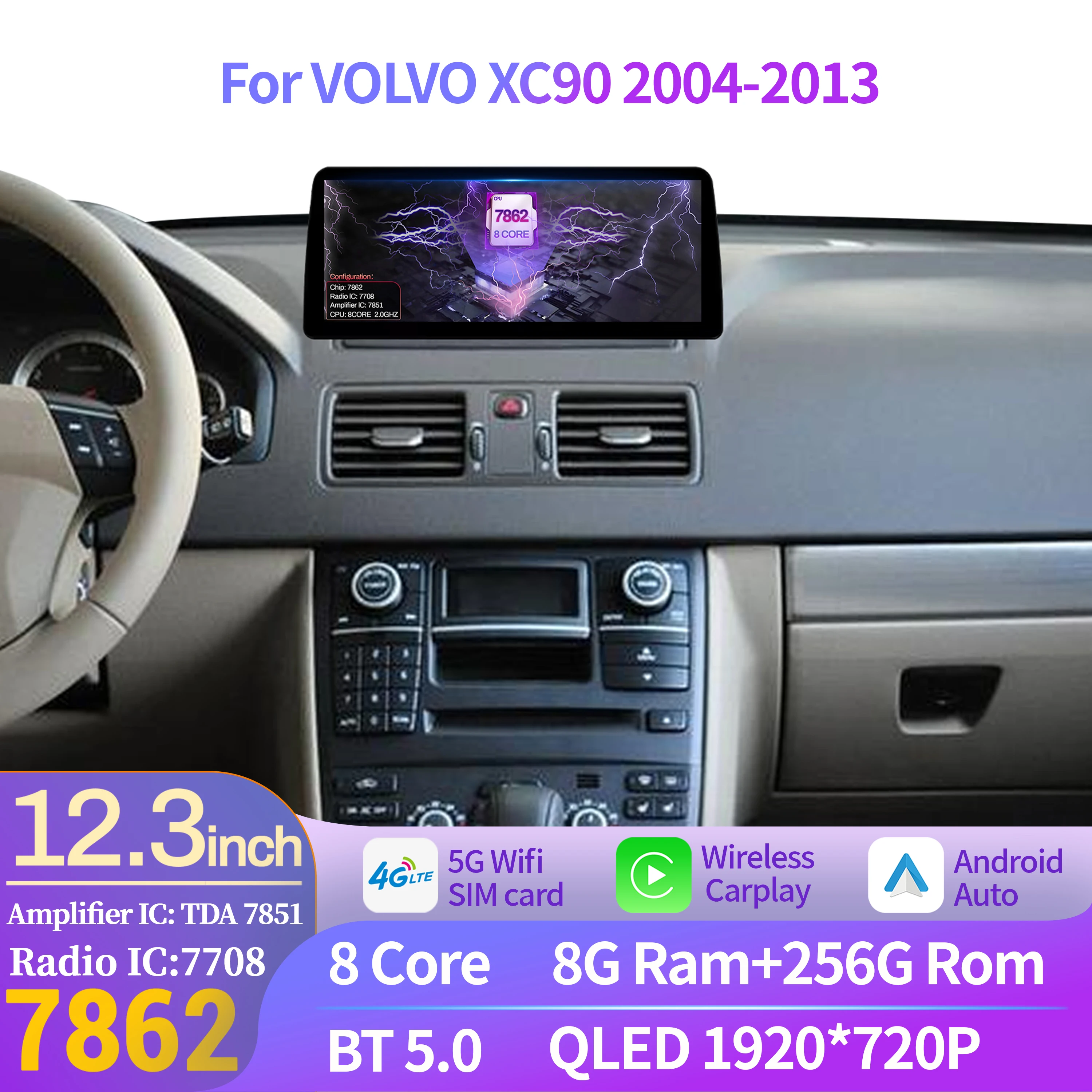 Android Auto Head Unit 12.3 Inch - 12.3 بوصة لفولفو XC90 2004-2013 راديو