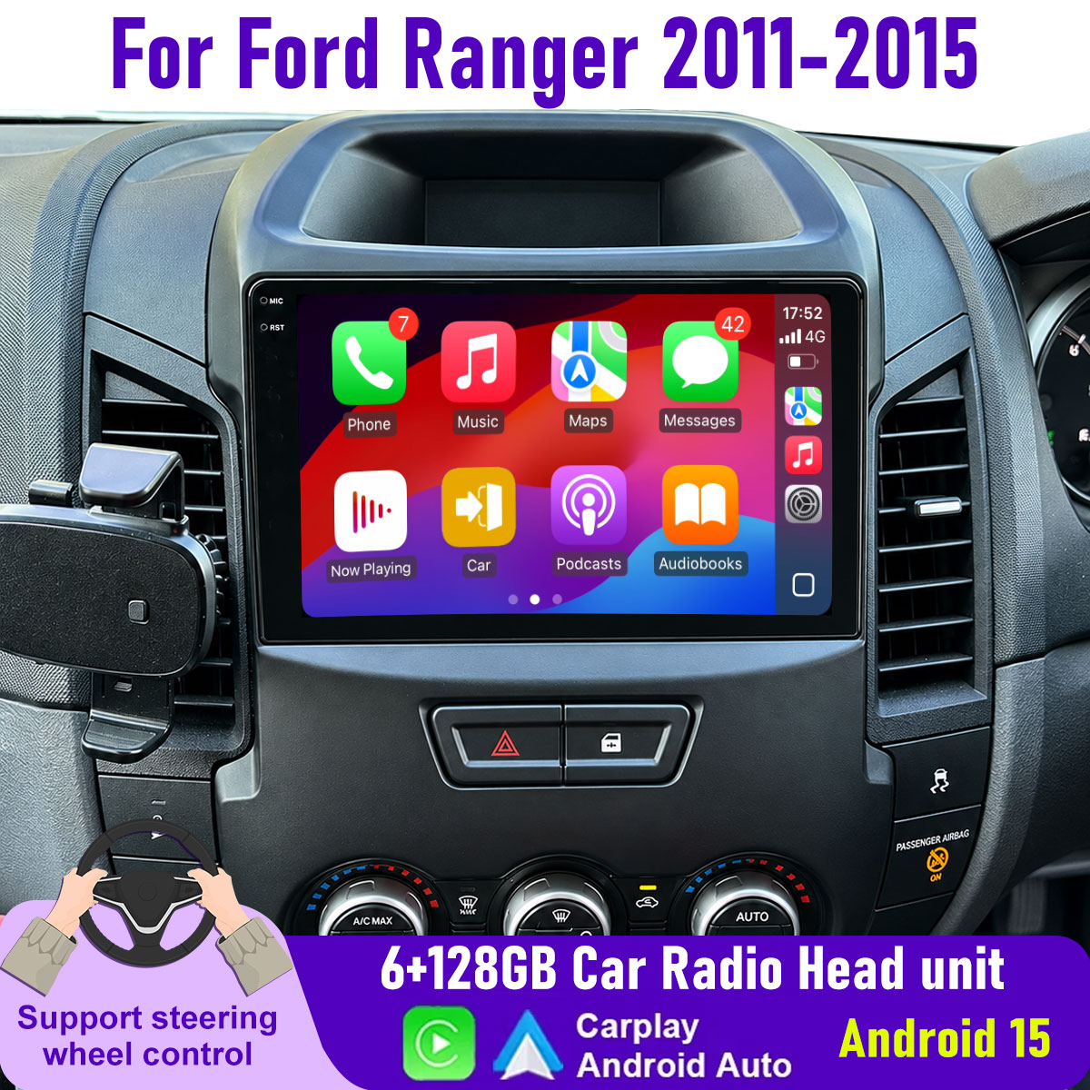 Android Head Unit 6Gb 128Gb - راديو سيارة أندرويد 15.0 مقاس 9